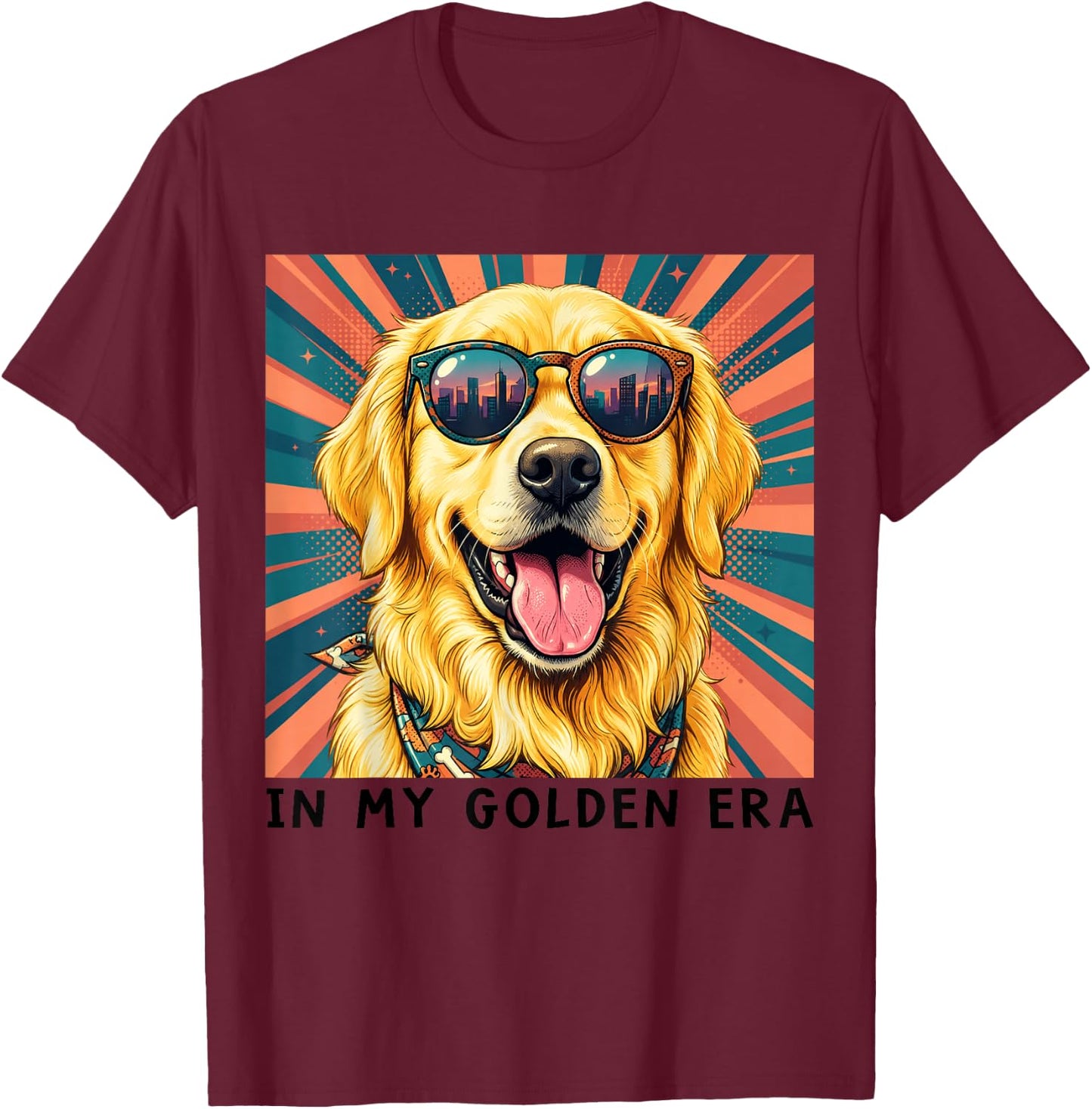 Retro in My Golden Era 70s Style Funny Golden Retriever T-Shirt - T-Shirt | Maroon