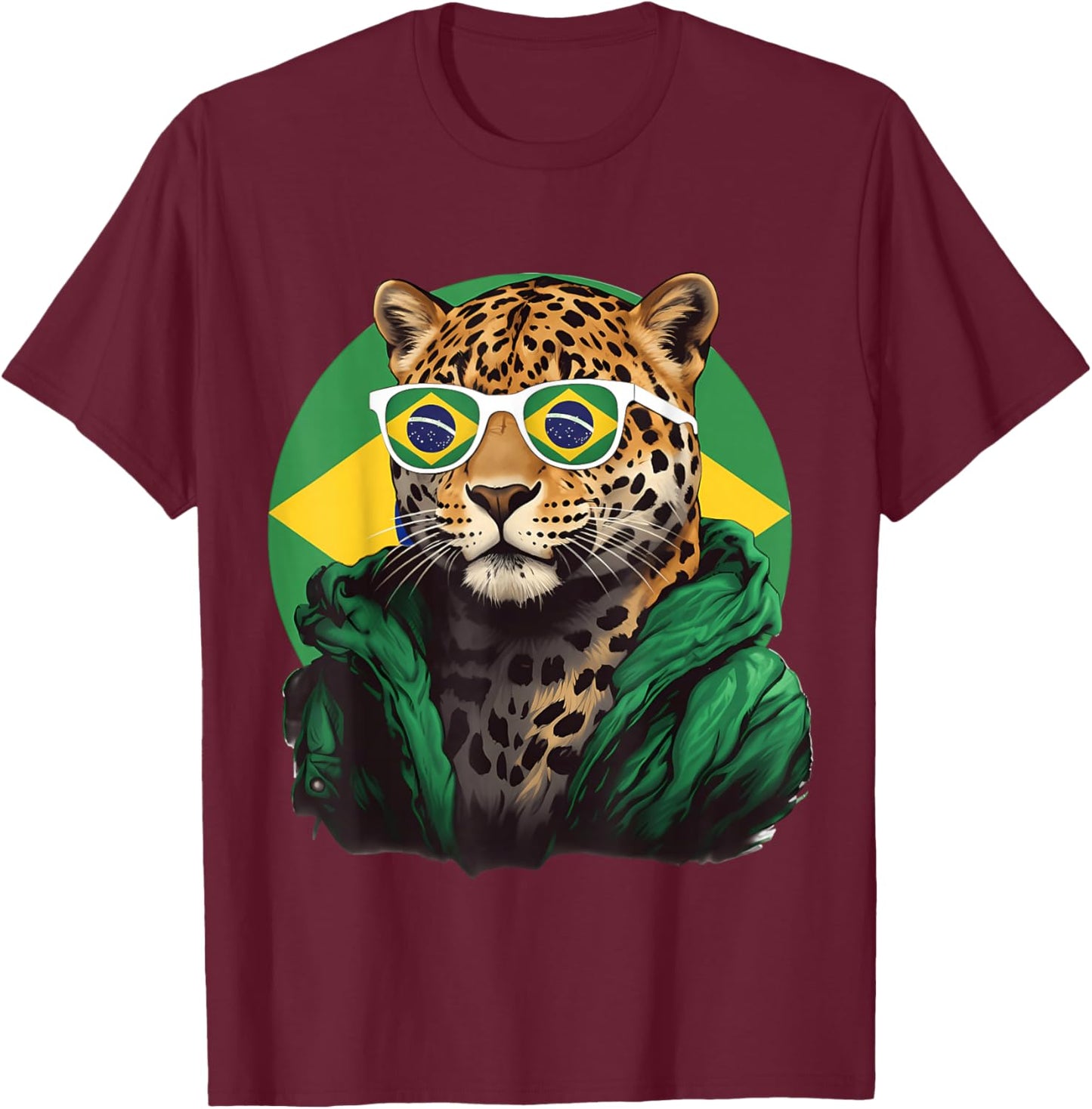 Brazil Flag Leopard Brazilian Roots Brasilian Pride Brasil T-Shirt - T-Shirt | Maroon
