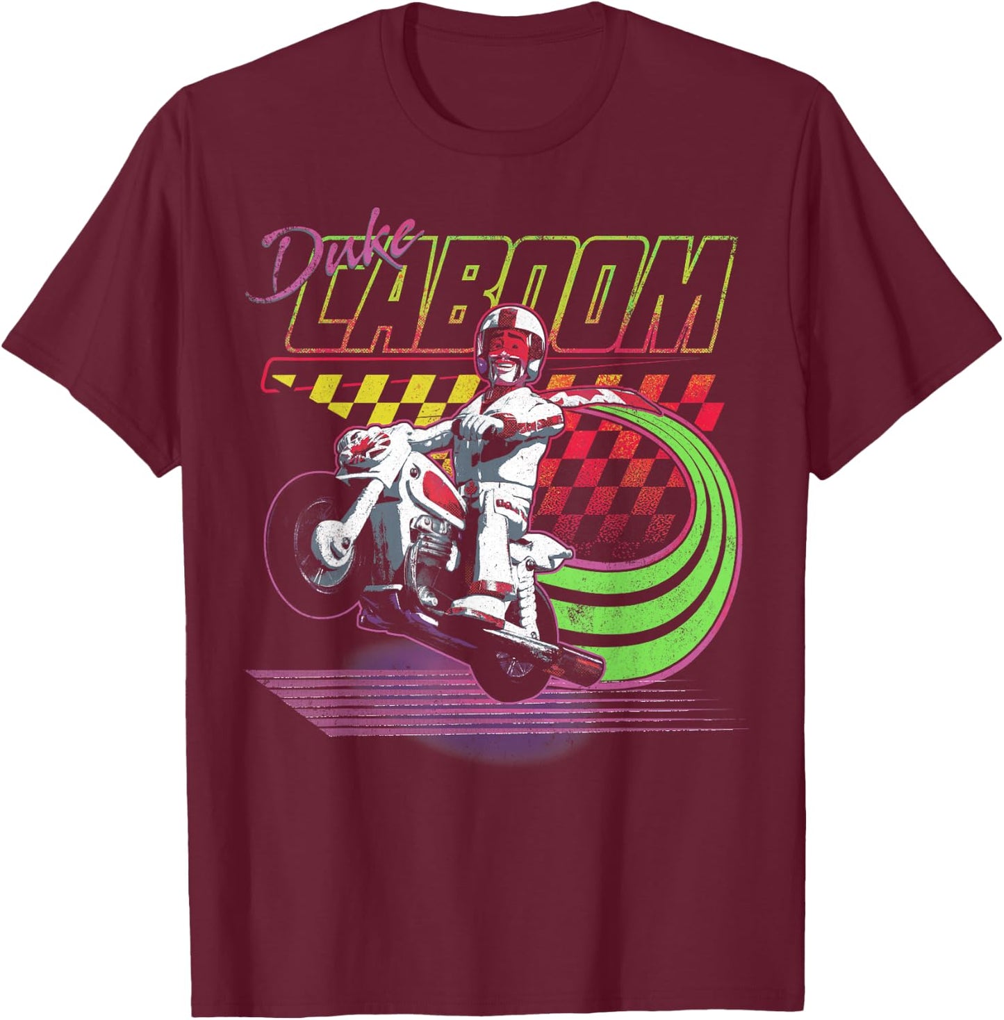 Disney Pixar Toy Story 4 Duke Caboom Neon Colors Poster T-Shirt - T-Shirt | Maroon