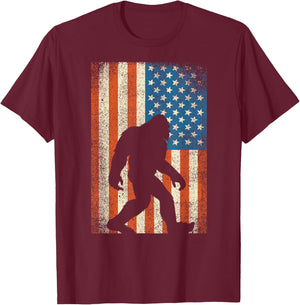 Bigfoot Sasquatch I Believe Patriot American Flag USA T-Shirt - T-Shirt | Maroon