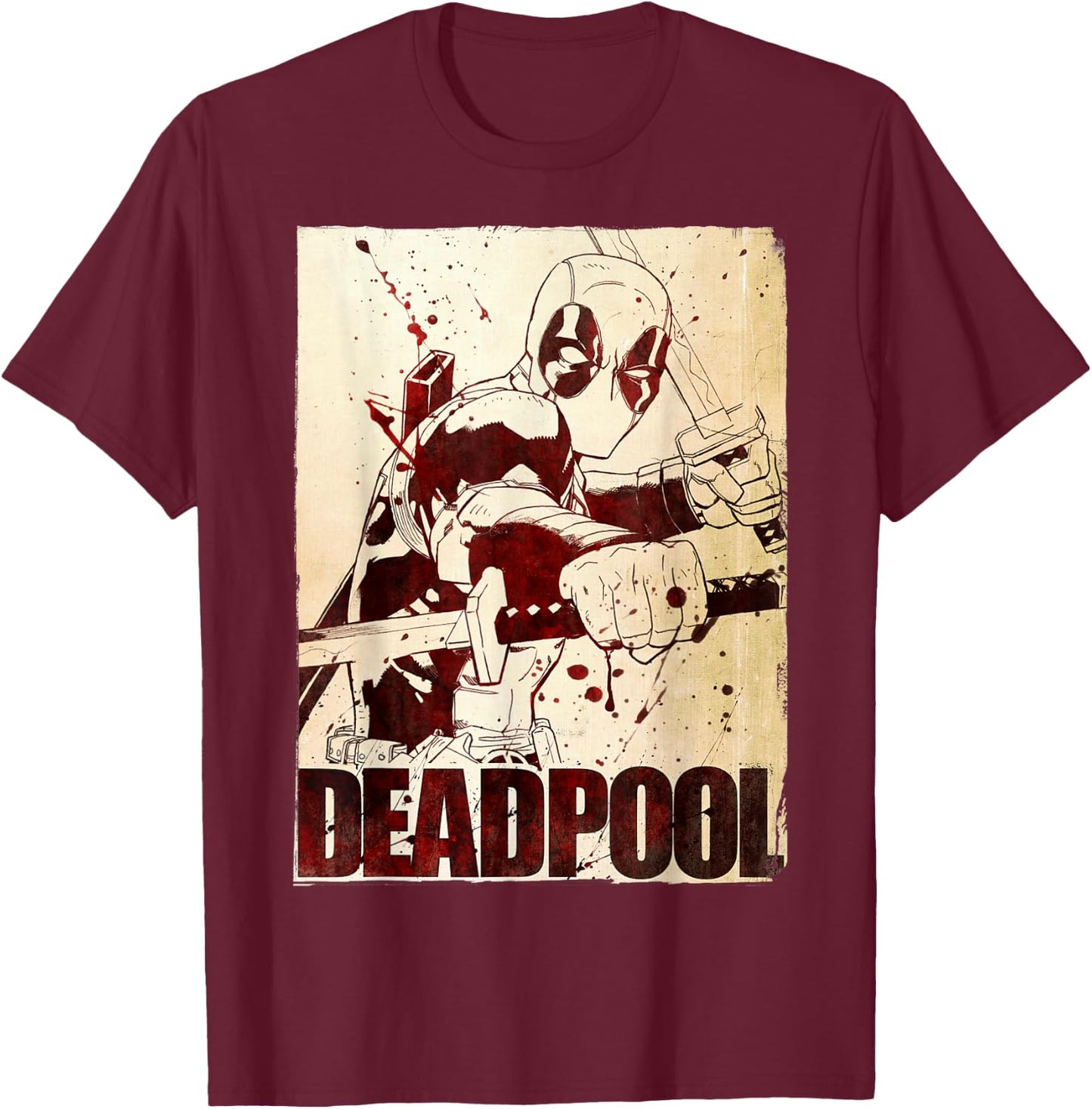Marvel Deadpool Rustic Splatter Vintage Western T-Shirt - T-Shirt | Maroon