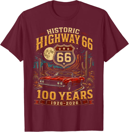 Vintage Highway 66 100 Year Centennial Anniversary Souvenir T-Shirt - T-Shirt | Maroon