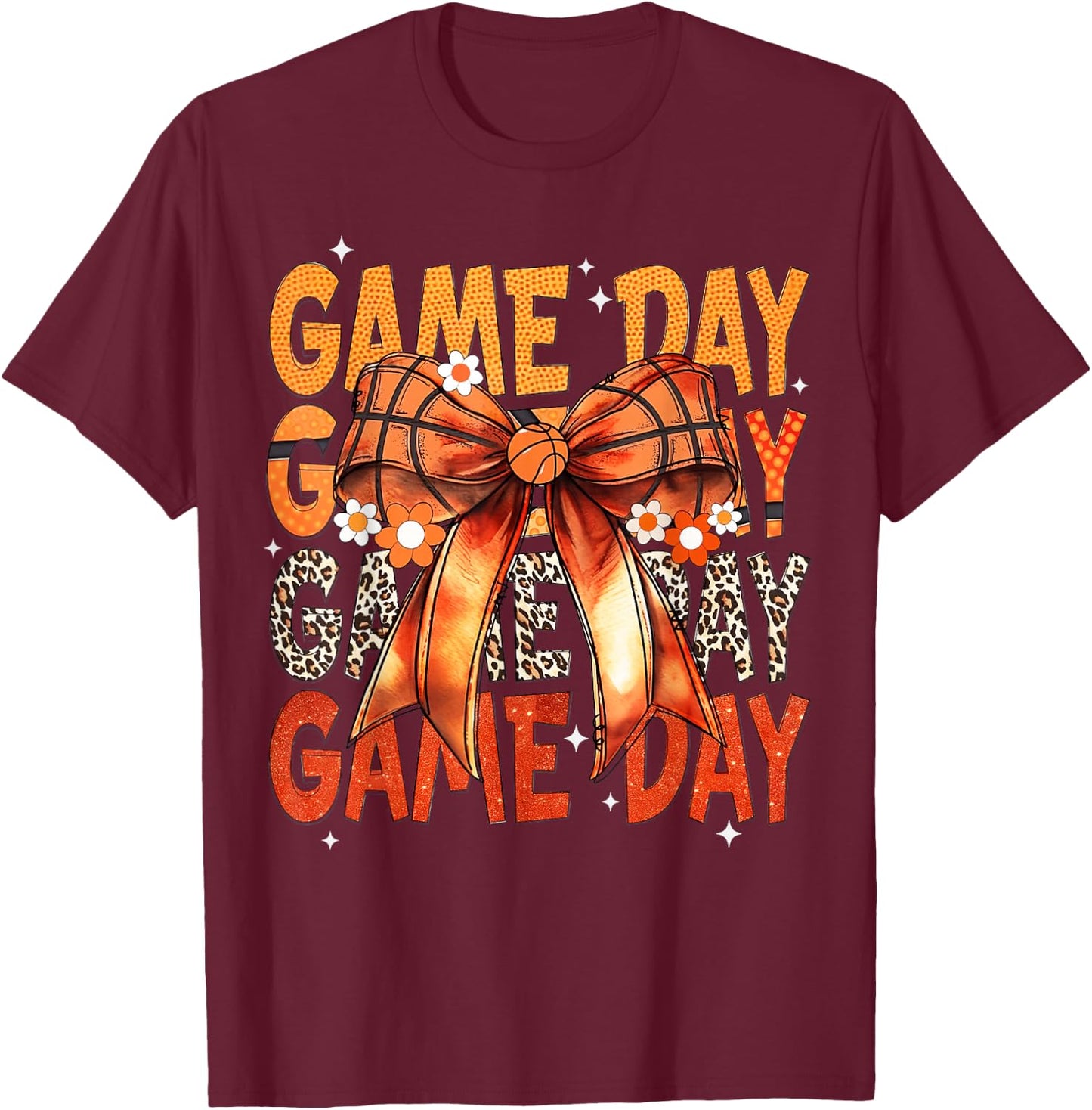 Basketball Bow Game Day Retro Basketball Lovers Girly T-Shirt - T-Shirt | Maroon