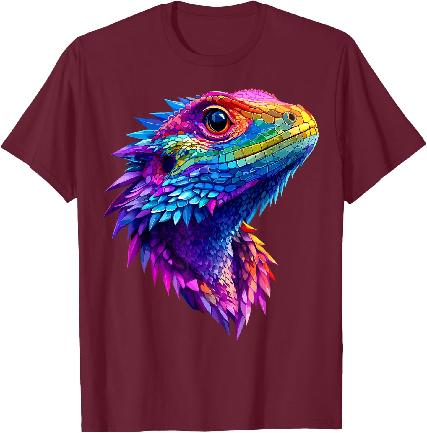 Colorful Bearded Dragon Face Reptile Animal Lover Black T-Shirt - T-Shirt | Maroon