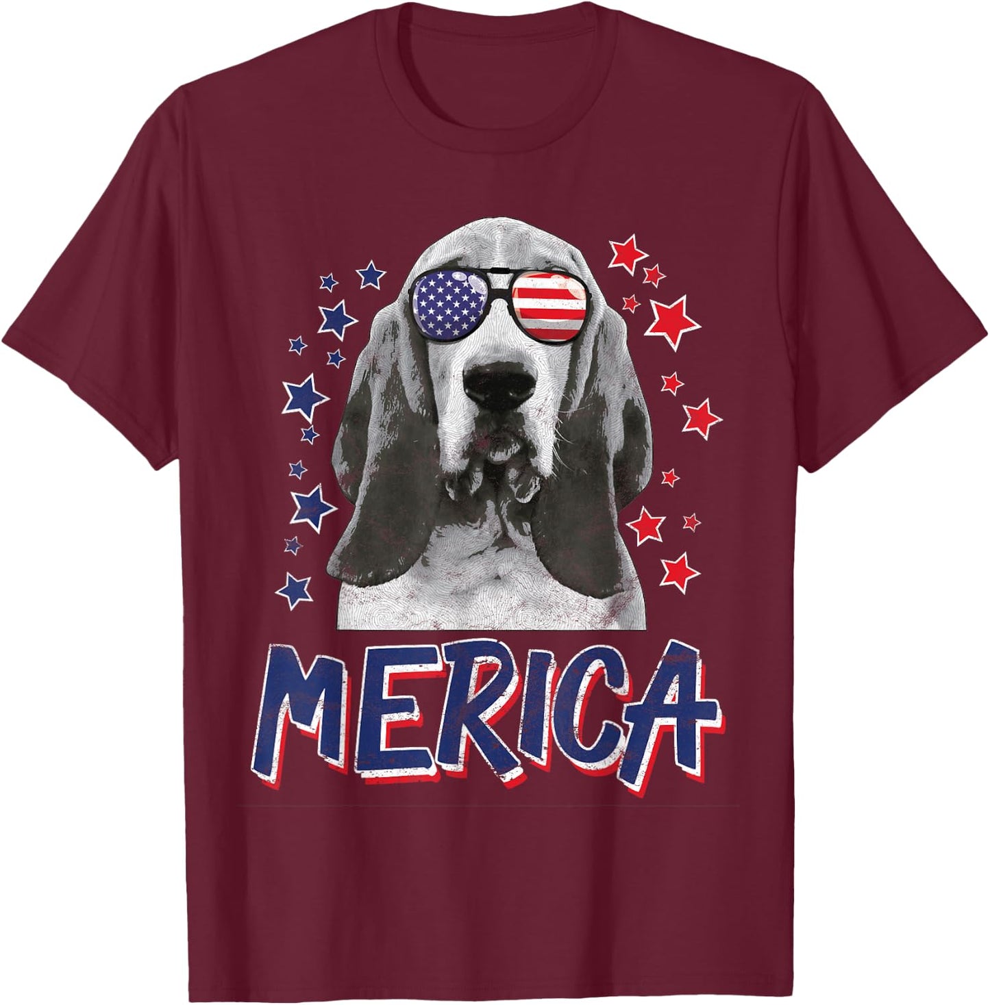 Merica Basset Hound Dog 4th Of July USA Gift T-Shirt - T-Shirt | Maroon