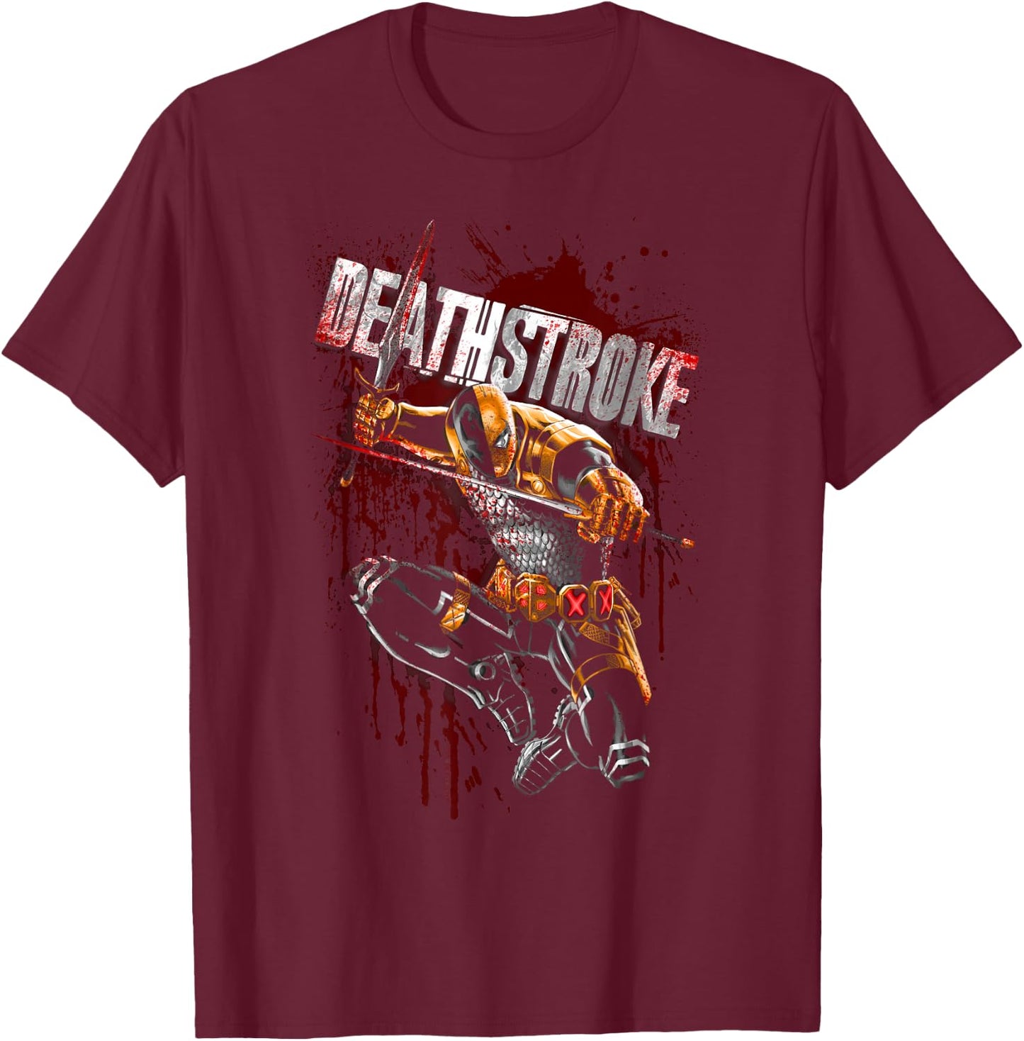 Batman Deathstroke Blood Splattered T-Shirt - T-Shirt | Maroon
