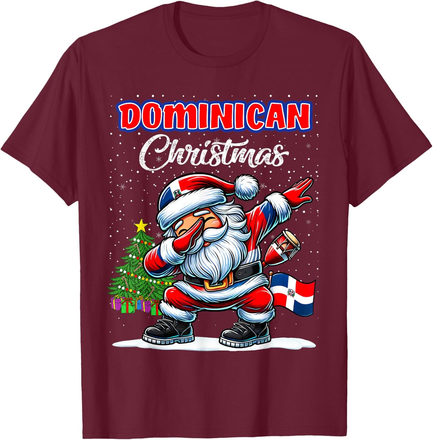 Dominican Republic Dabbing Santa Christmas Dominican T-Shirt - T-Shirt | Maroon