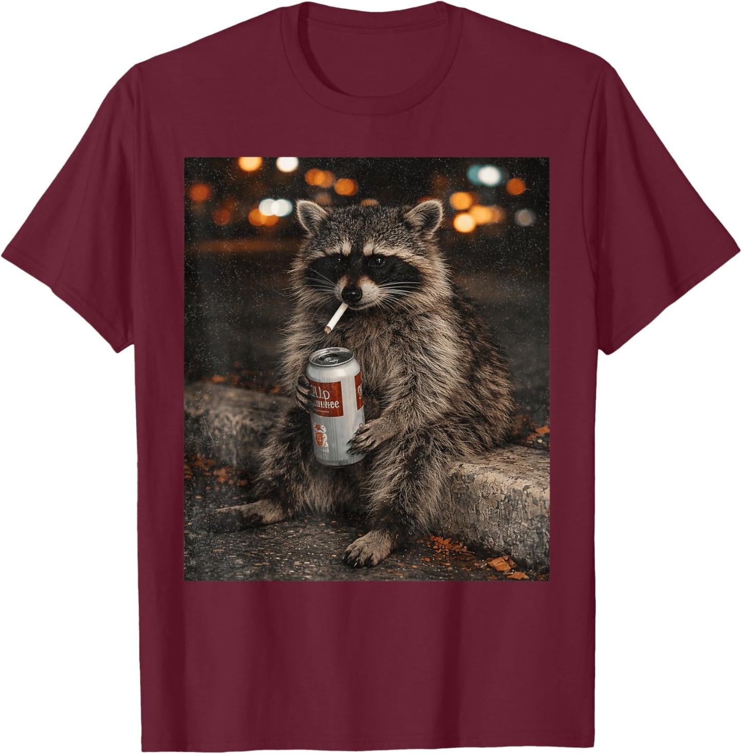Cigarette Raccoon Funny Smoking Raccoon Gen Z Meme T-Shirt - T-Shirt | Maroon