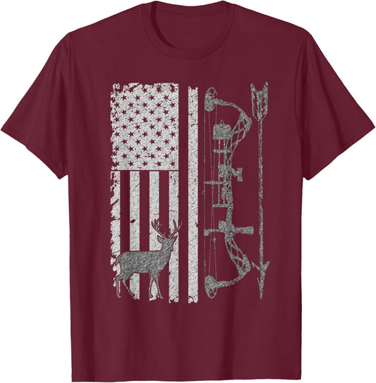 American Deer Hunting Bow Hunter Flag Accessories Hunt Gift T-Shirt - T-Shirt | Maroon