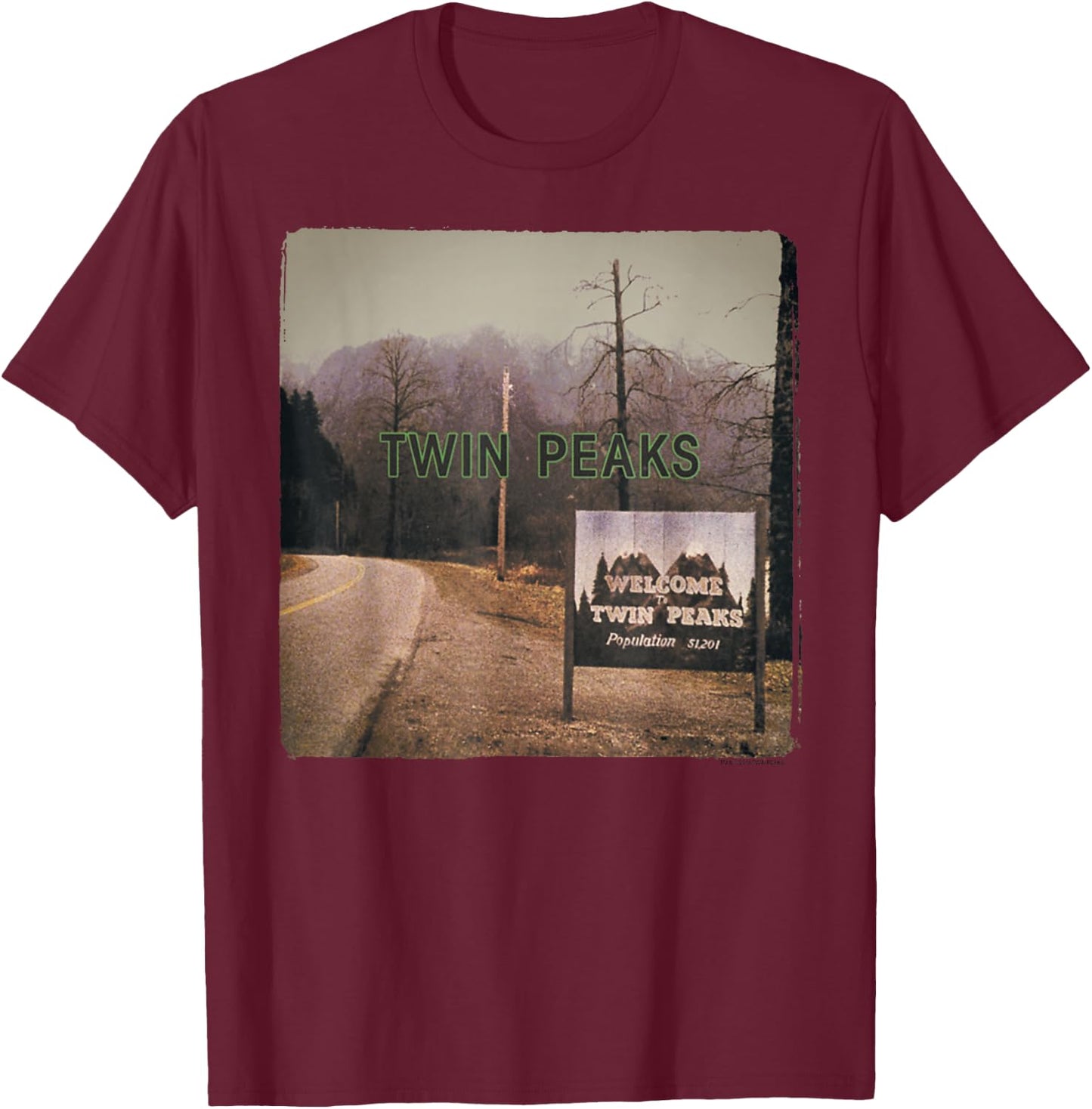 Twin Peaks City Limits Welcome Sign Vintage Panel T-Shirt - T-Shirt | Maroon
