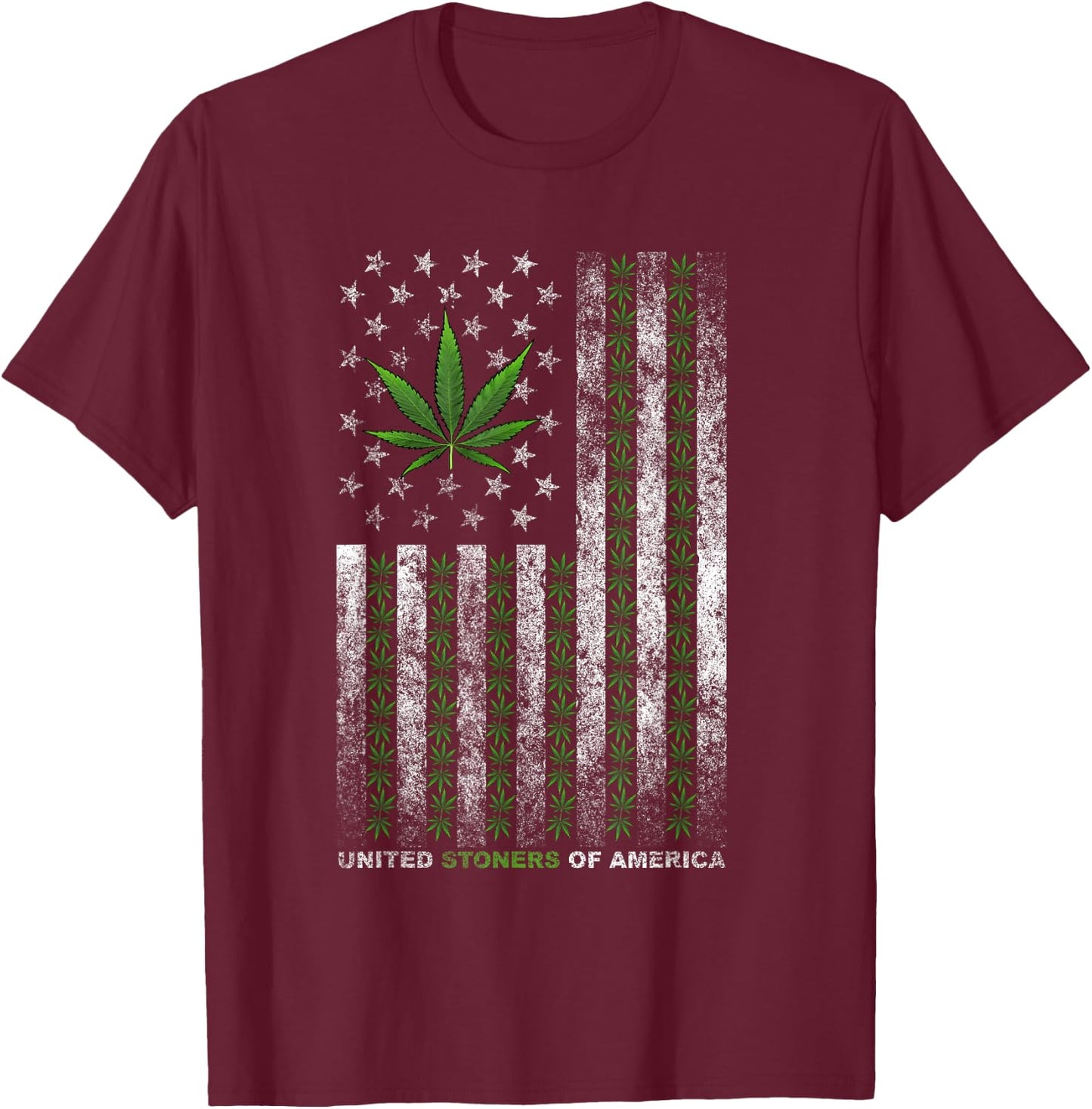 USA Flag Marijuana Leaf flag Weed United Stoners Of America T-Shirt - T-Shirt | Maroon