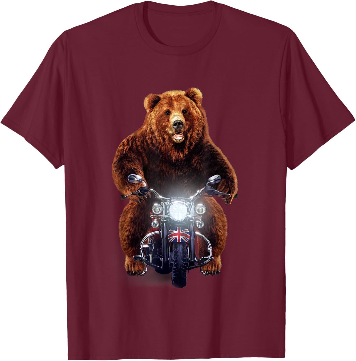 Biker Grizzly Bear Riding Motorcycle T-Shirt - T-Shirt | Maroon