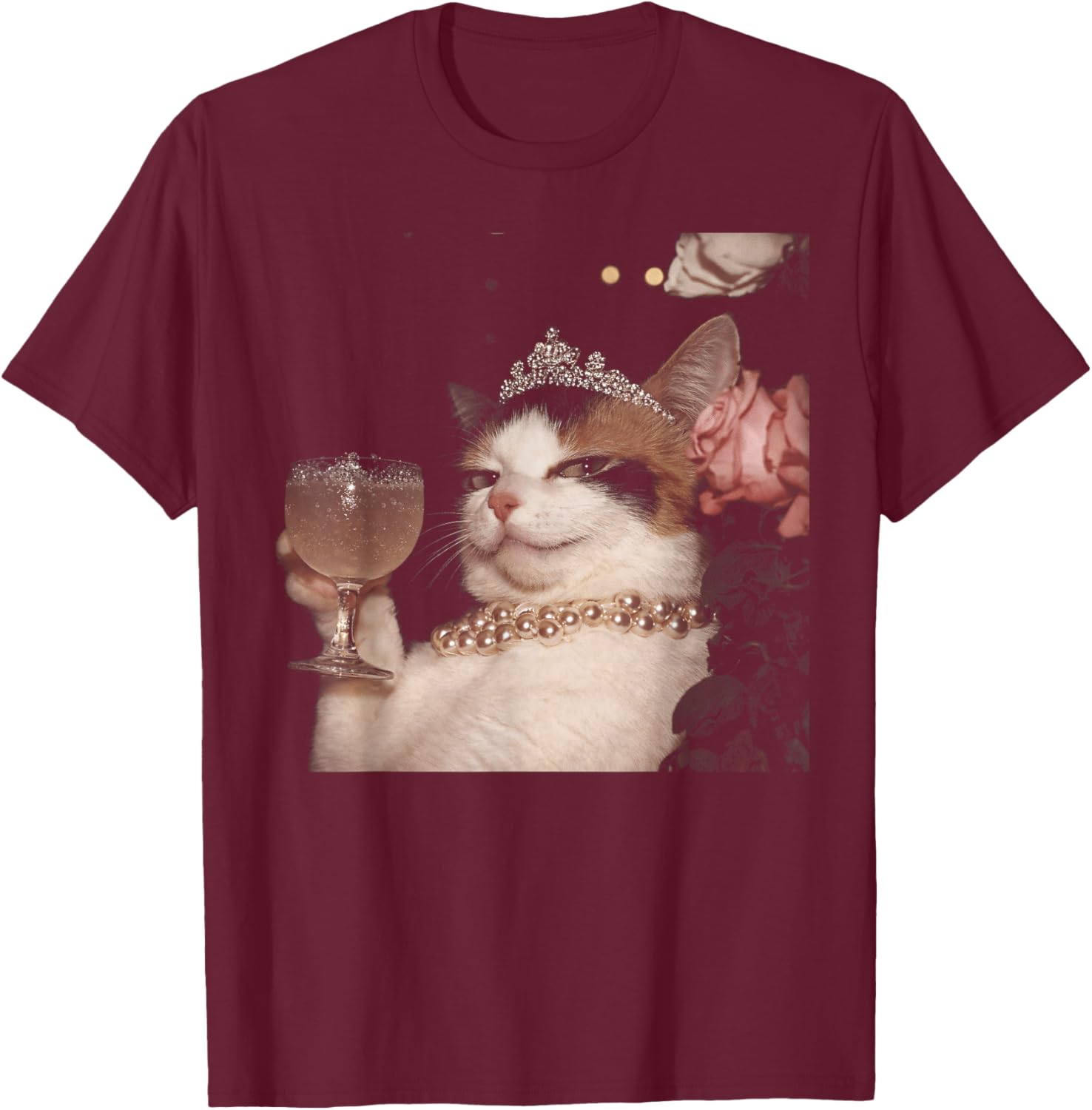 Retro Elengant Cat Funny Meme Cringe T-Shirt - T-Shirt | Maroon
