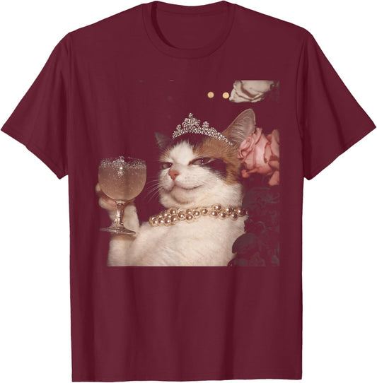 Retro Elengant Cat Funny Meme Cringe T-Shirt - T-Shirt | Maroon