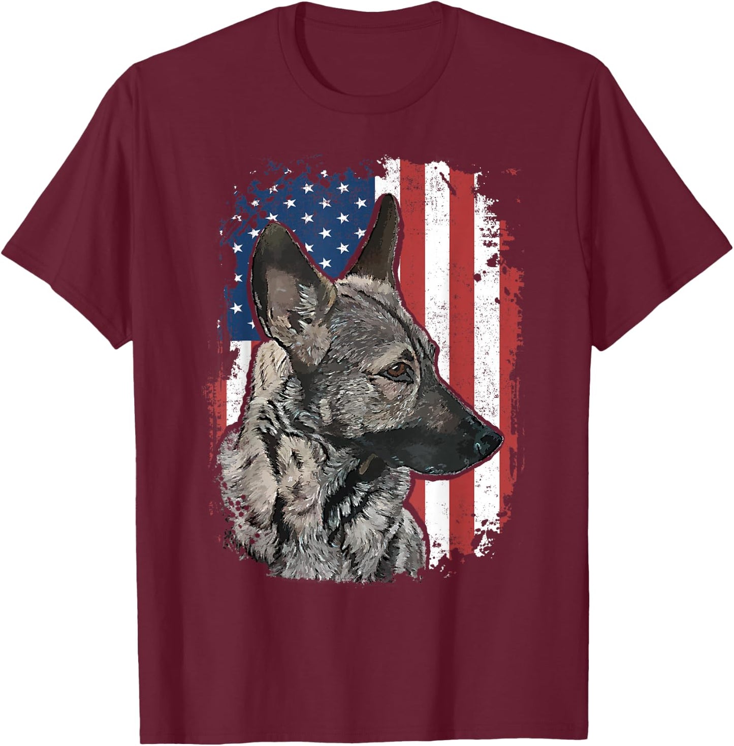 Sable German Shepherd American Flag Patriotic Dog T-Shirt - T-Shirt | Maroon