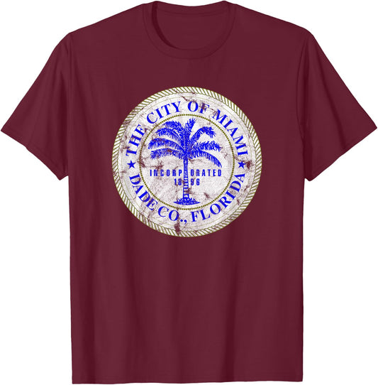 Miami Florida City Seal State Home Pride Dade County T-Shirt - T-Shirt | Maroon