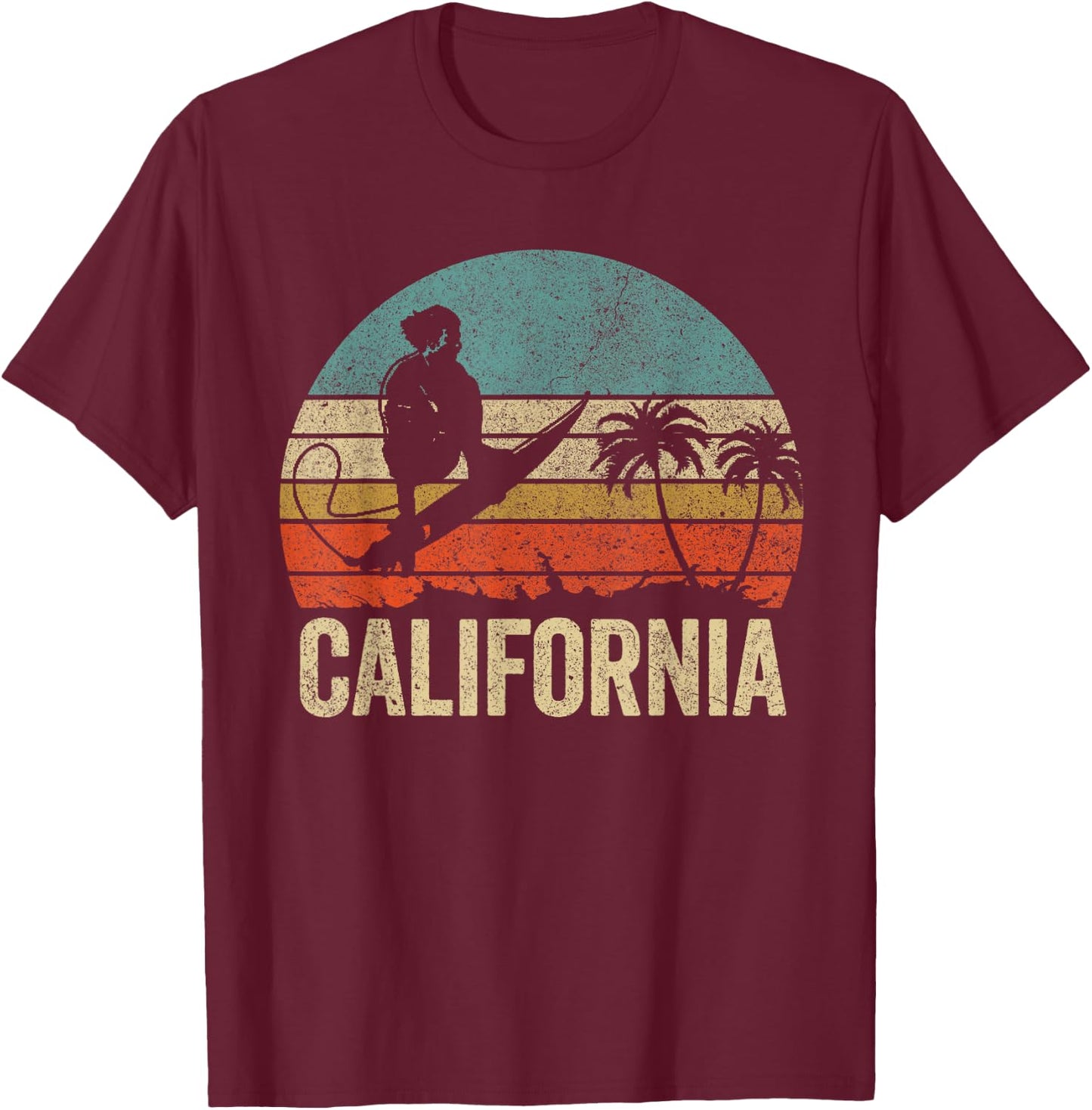 California Surf CA Vintage Retro Men Women Kid Surfer Sunset T-Shirt - T-Shirt | Maroon