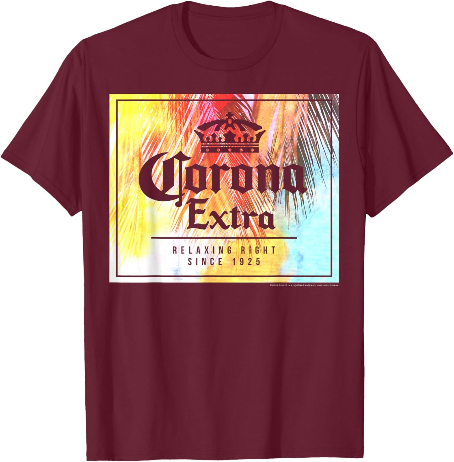 Officially Licensed Corona Extra Square Logo Graphic T-Shirt - T-Shirt | Maroon
