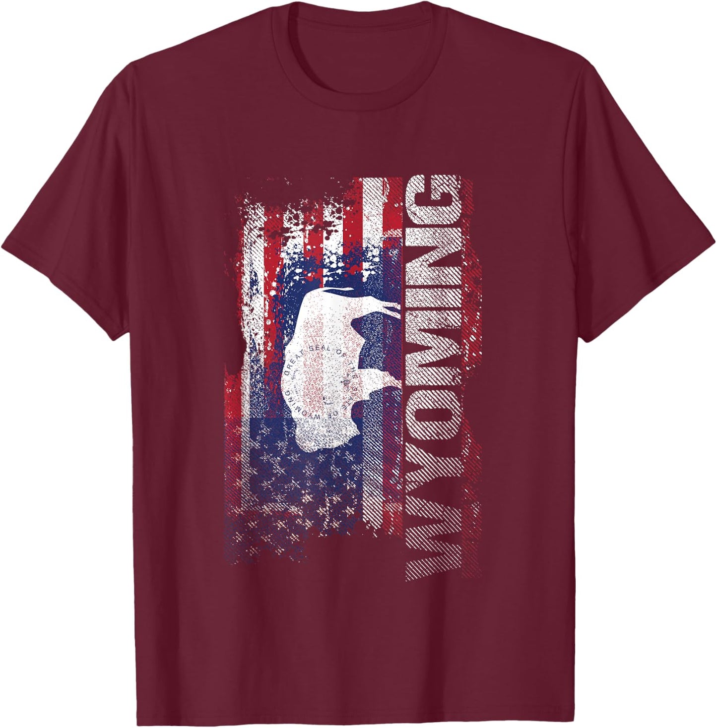 Wyoming State USA Flag Souvenir Gift T-Shirt - T-Shirt | Maroon
