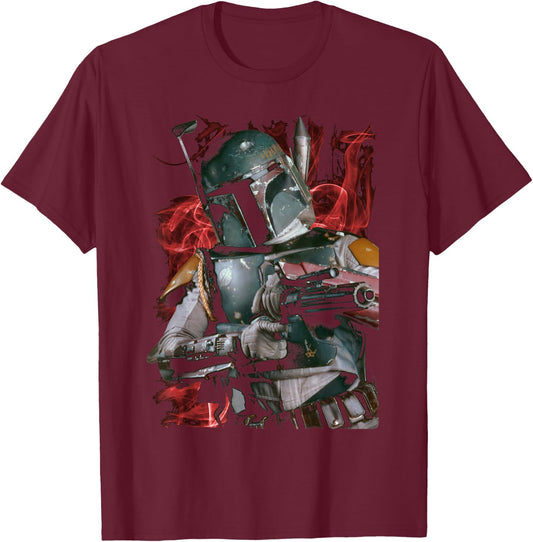 Star Wars Boba Fett Bounty Hunter Smoke Flame T-Shirt - T-Shirt | Maroon