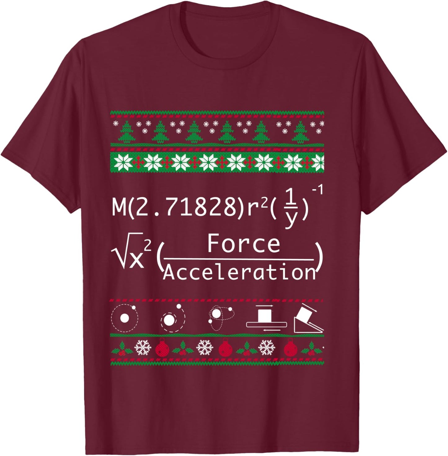 Funny Physics Christmas Sweater Shirt-Merry Xmas in Physics T-Shirt - T-Shirt | Maroon