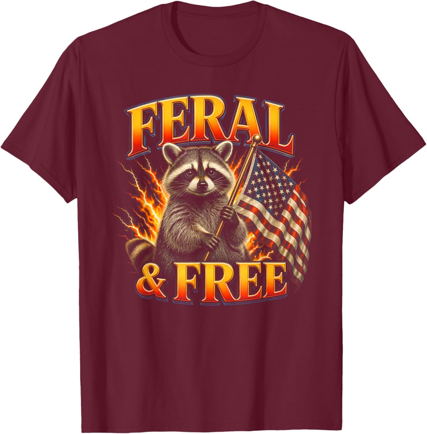 Feral and Free Raccoon T-Shirt - T-Shirt | Maroon