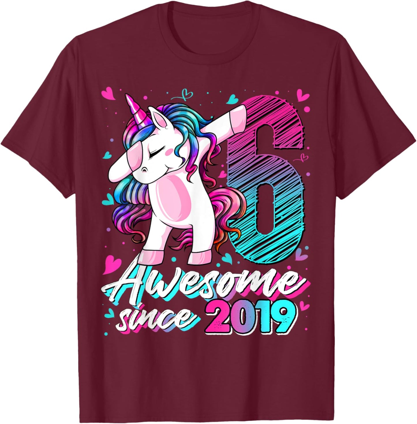 6 Year Old Unicorn Gifts For Girls 6th Birthday Girl Party T-Shirt - T-Shirt | Maroon