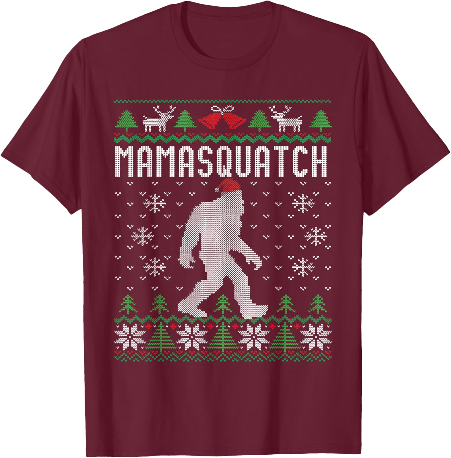 Bigfoot Santa Ugly Christmas Pajamas Mom T-Shirt - T-Shirt | Maroon