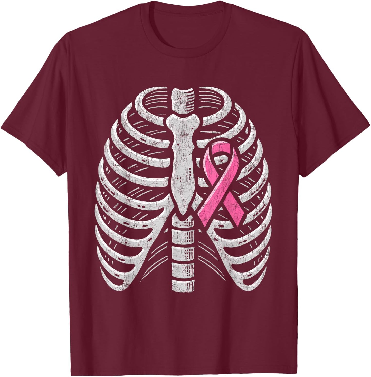 Breast Cancer Awareness Halloween Costume, Pink Ribcage T-Shirt - T-Shirt | Maroon