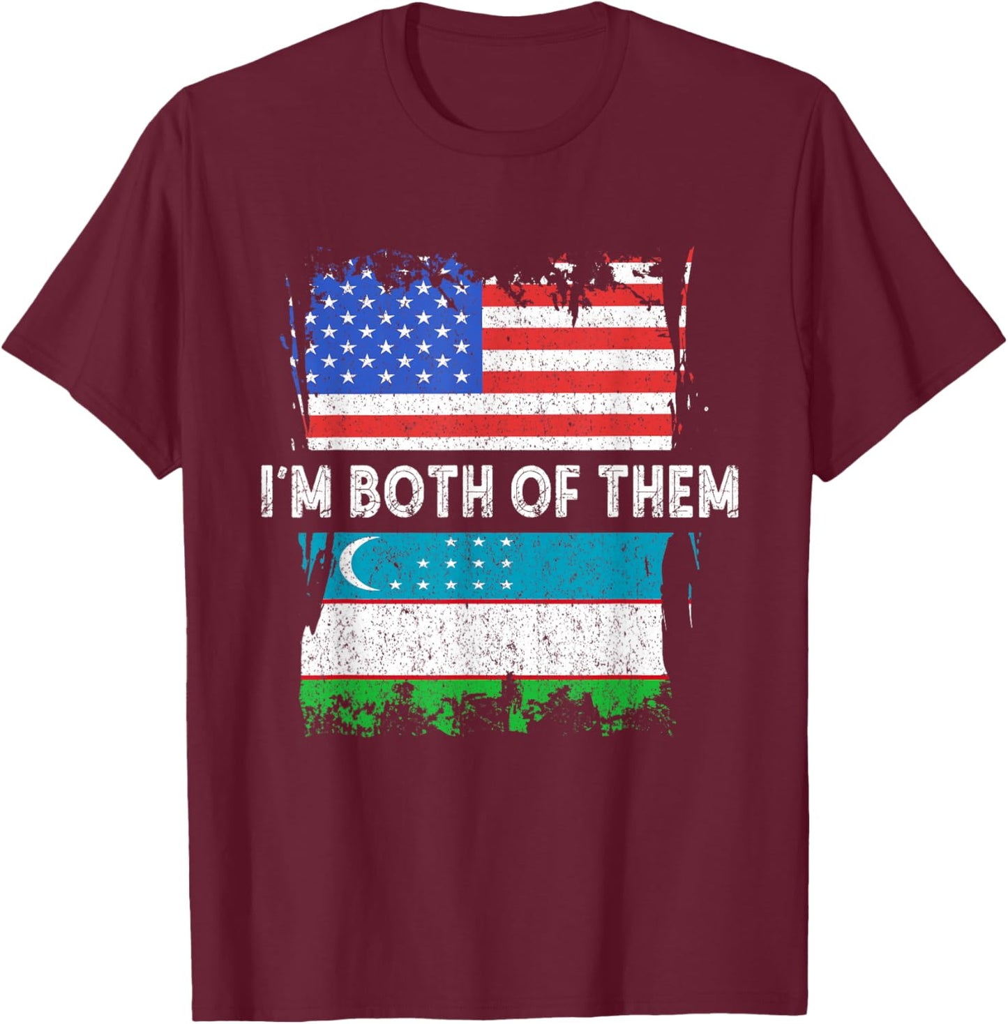 Uzbekistan Flag USA America I'm Both Of Them Uzbek Roots T-Shirt - T-Shirt | Maroon