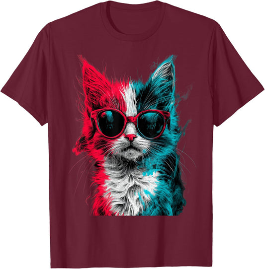 Cool Fluffy Gangstar Cat Good and evil themed Men Cat Lover T-Shirt - T-Shirt | Maroon