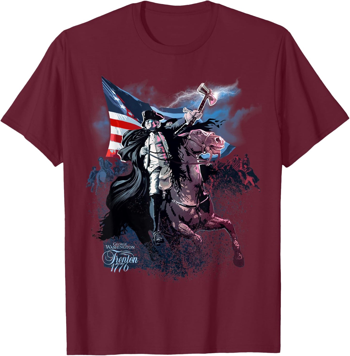 History Shirt showing George Washington at Trenton 1776 T-Shirt - T-Shirt | Maroon