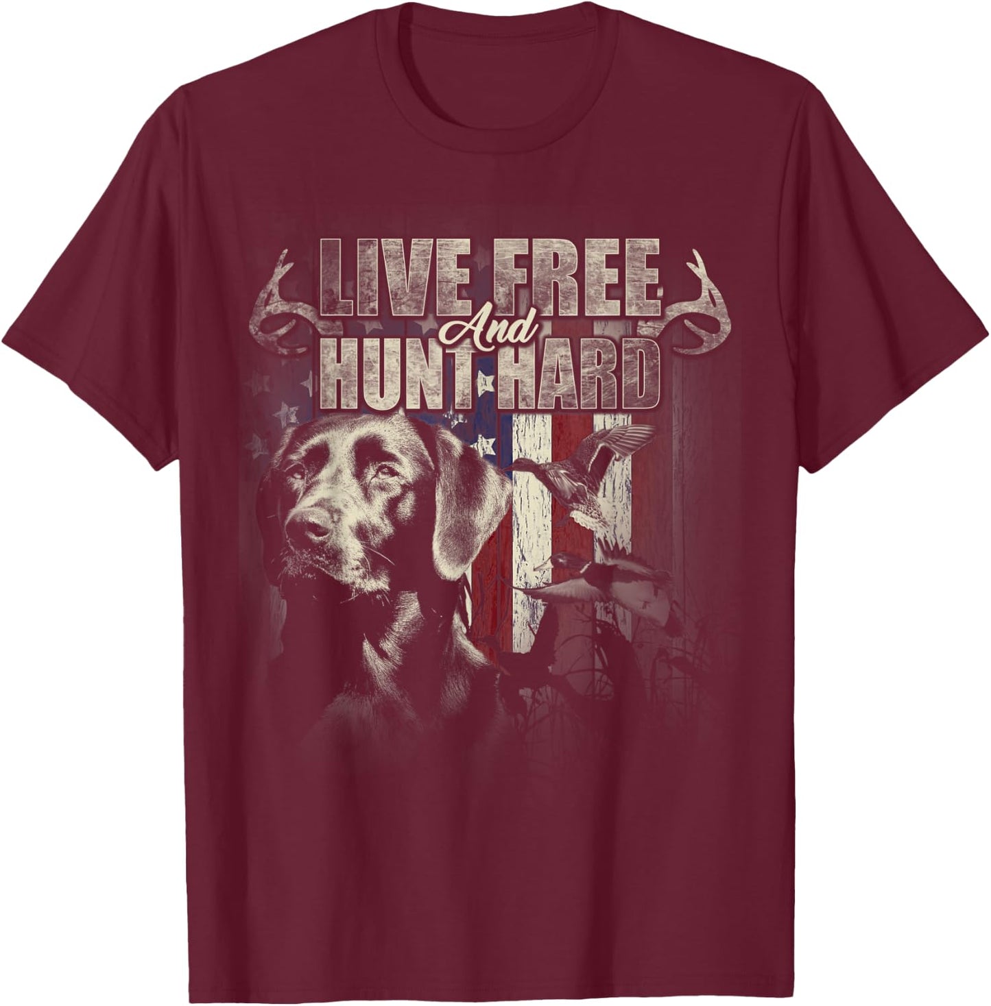 Duck Hunting Shirt Deer Hunting USA Flag Hunters Gift T-Shirt - T-Shirt | Maroon