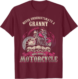 Granny Biker Chick Gift Never Underestimate Motorcycle T-Shirt - T-Shirt | Maroon