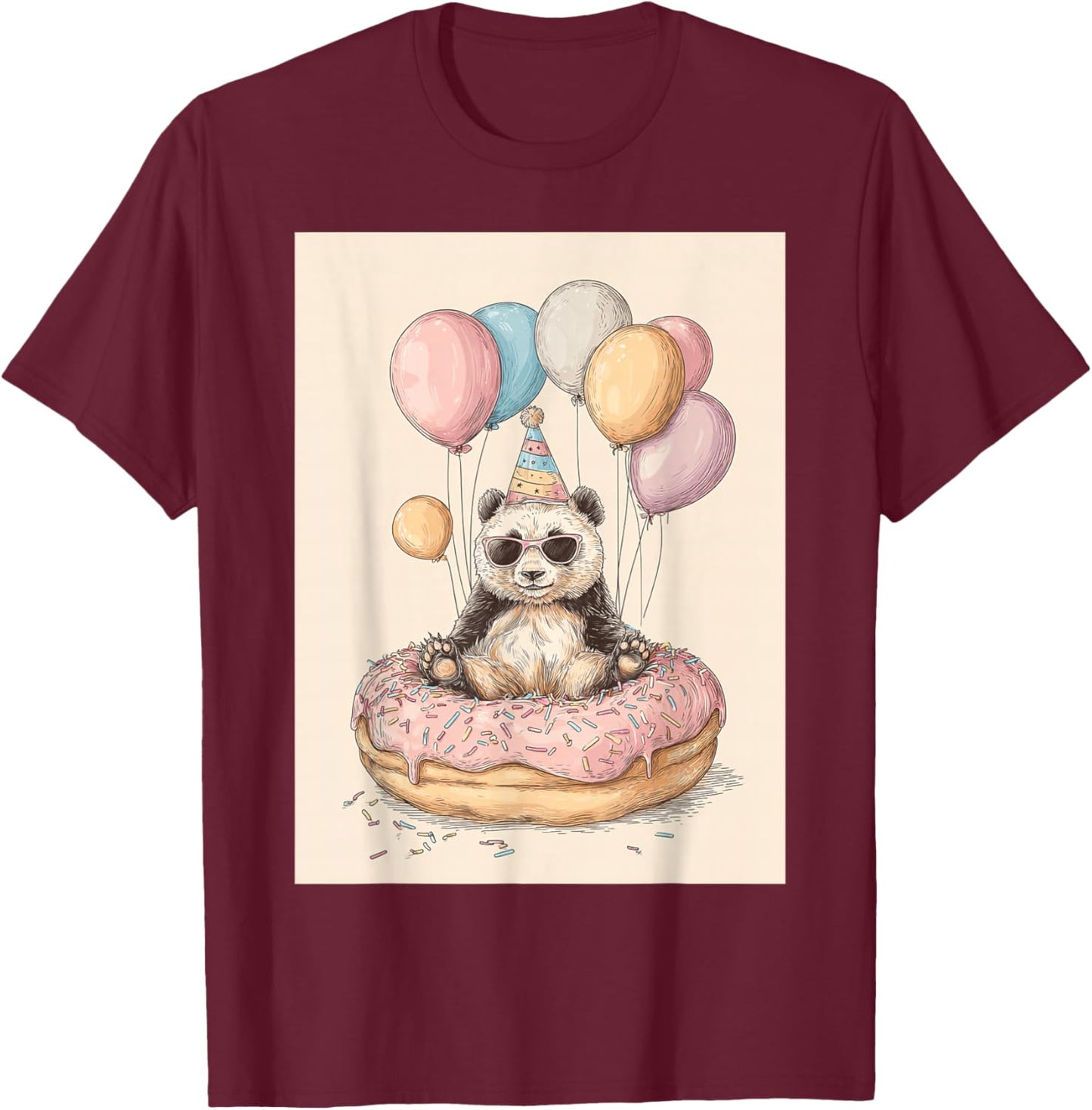 Funny Birthday Party Panda Teen Boys Girls T-Shirt - T-Shirt | Maroon