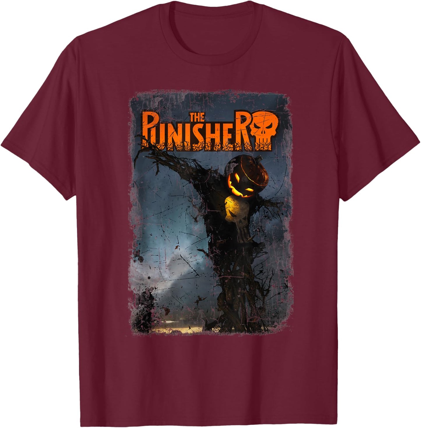Marvel The Punisher Pumpkin Head Scarecrow Halloween T-Shirt - T-Shirt | Maroon
