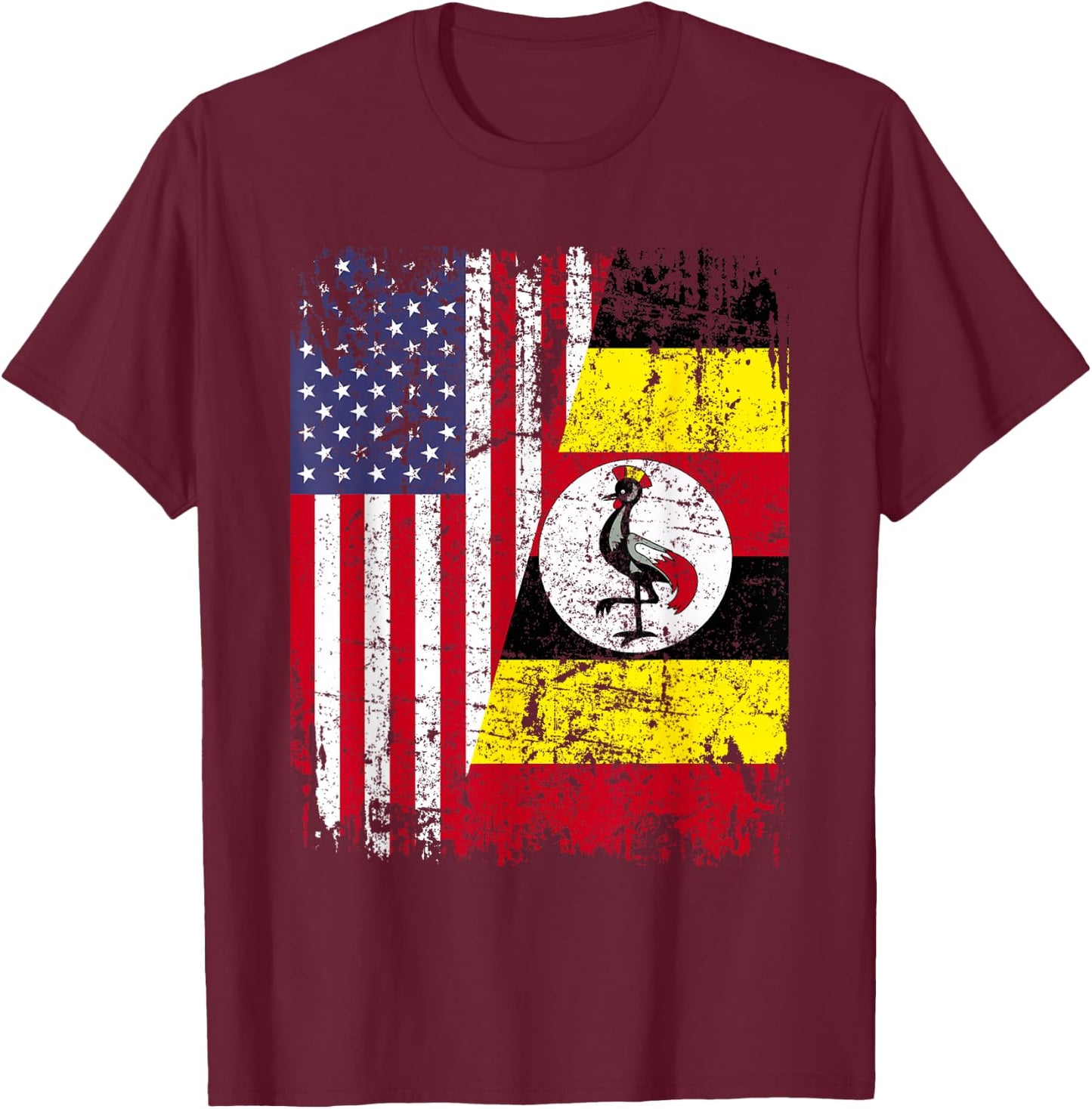 UGANDAN ROOTS | Half American Flag | UGANDA FLAG T-Shirt - T-Shirt | Maroon
