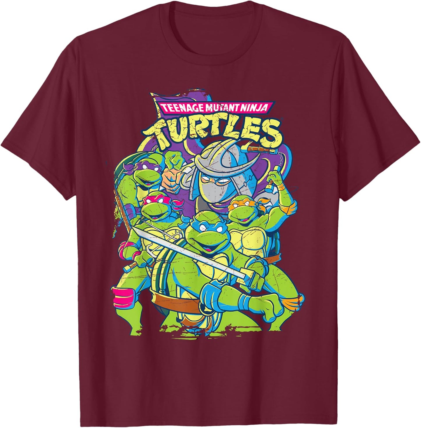 Teenage Mutant Ninja Turtles Fight with Shredder T-Shirt - T-Shirt | Maroon