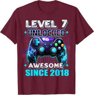 7th Birthday Boy Level 7 Gamer 7 Year Video Game Party T-Shirt - T-Shirt | Maroon