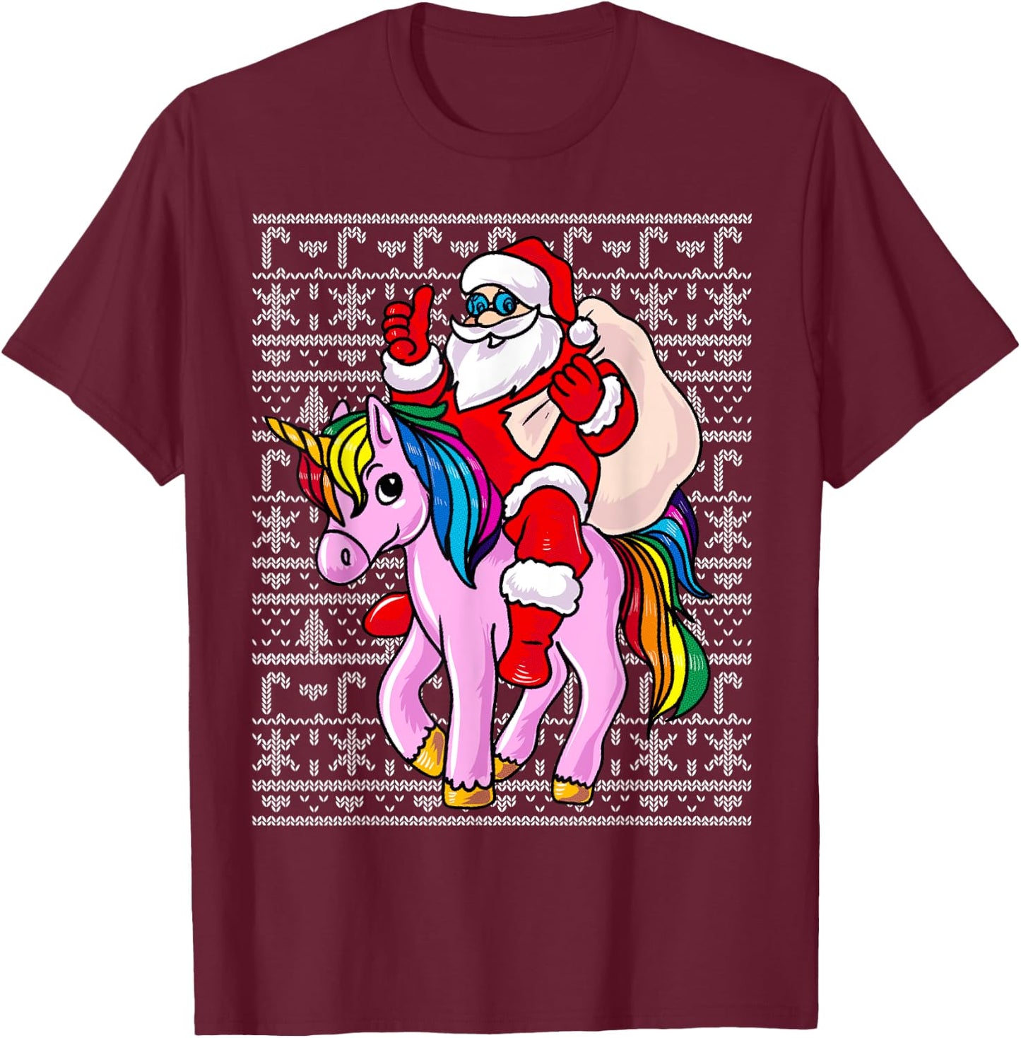 Santa Claus Pink Unicorn Girls Ugly Christmas Kids T-Shirt - T-Shirt | Maroon