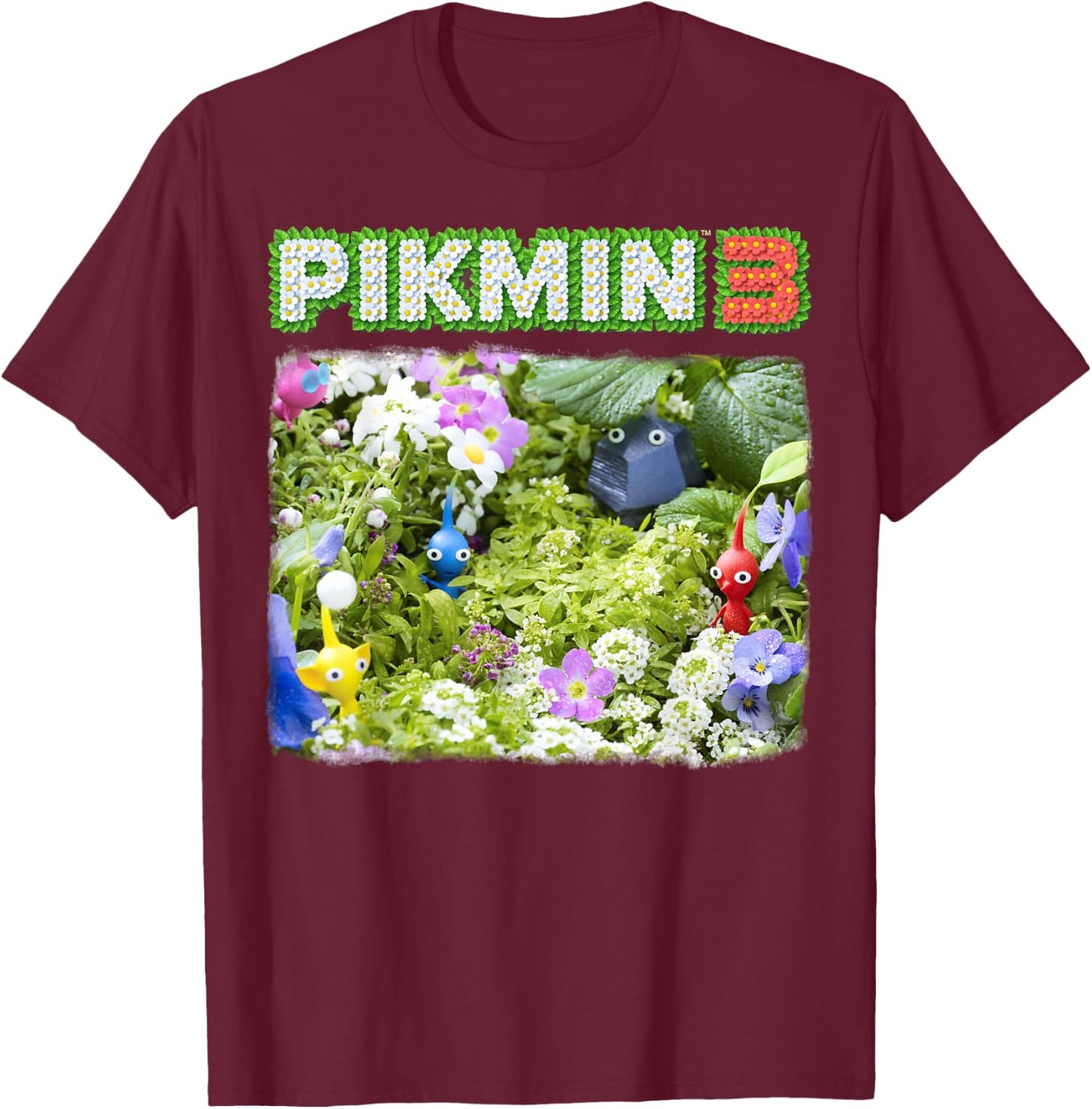 Nintendo Pikmin 3 Floral Logo Poster T-Shirt - T-Shirt | Maroon