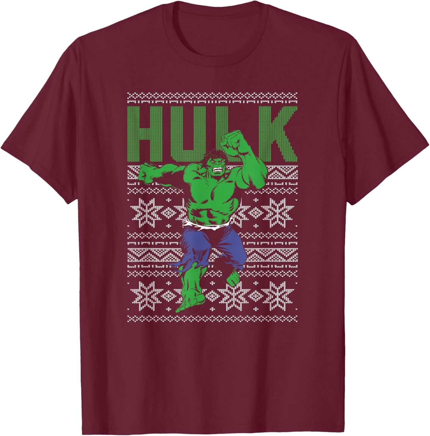 Marvel Hulk Retro Ugly Christmas Sweater Graphic T-Shirt - T-Shirt | Maroon