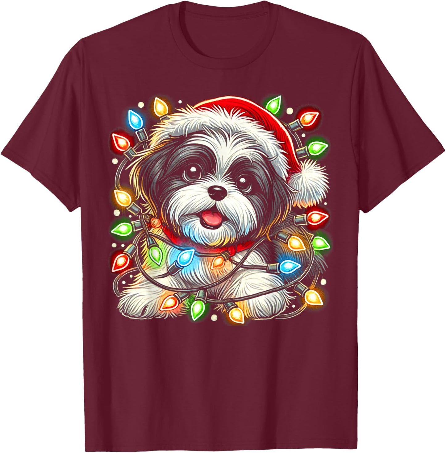 Merry Christmas Xmas Shih Tzu Santa Dog T-Shirt - T-Shirt | Maroon