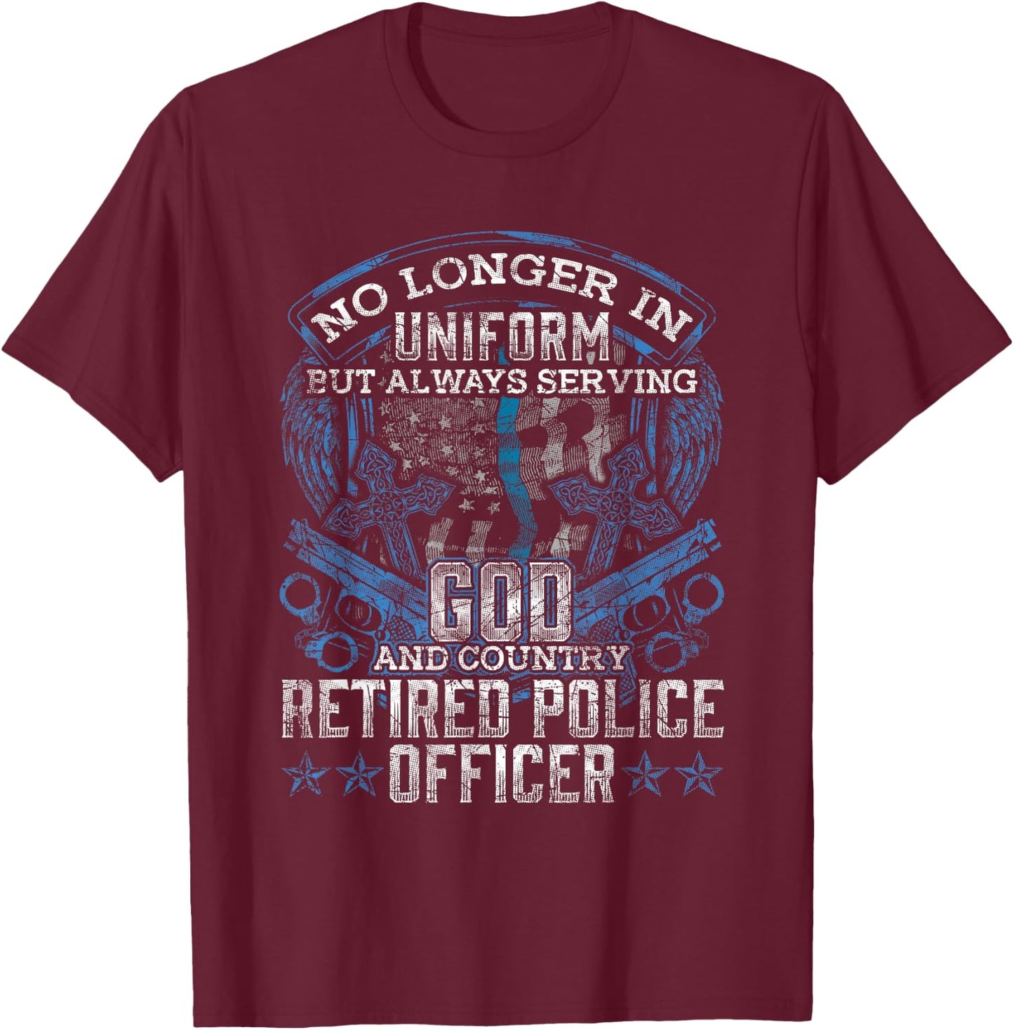 Retired Police Officer Vintage Flag Thin Blue Line Retired T-Shirt - T-Shirt | Maroon