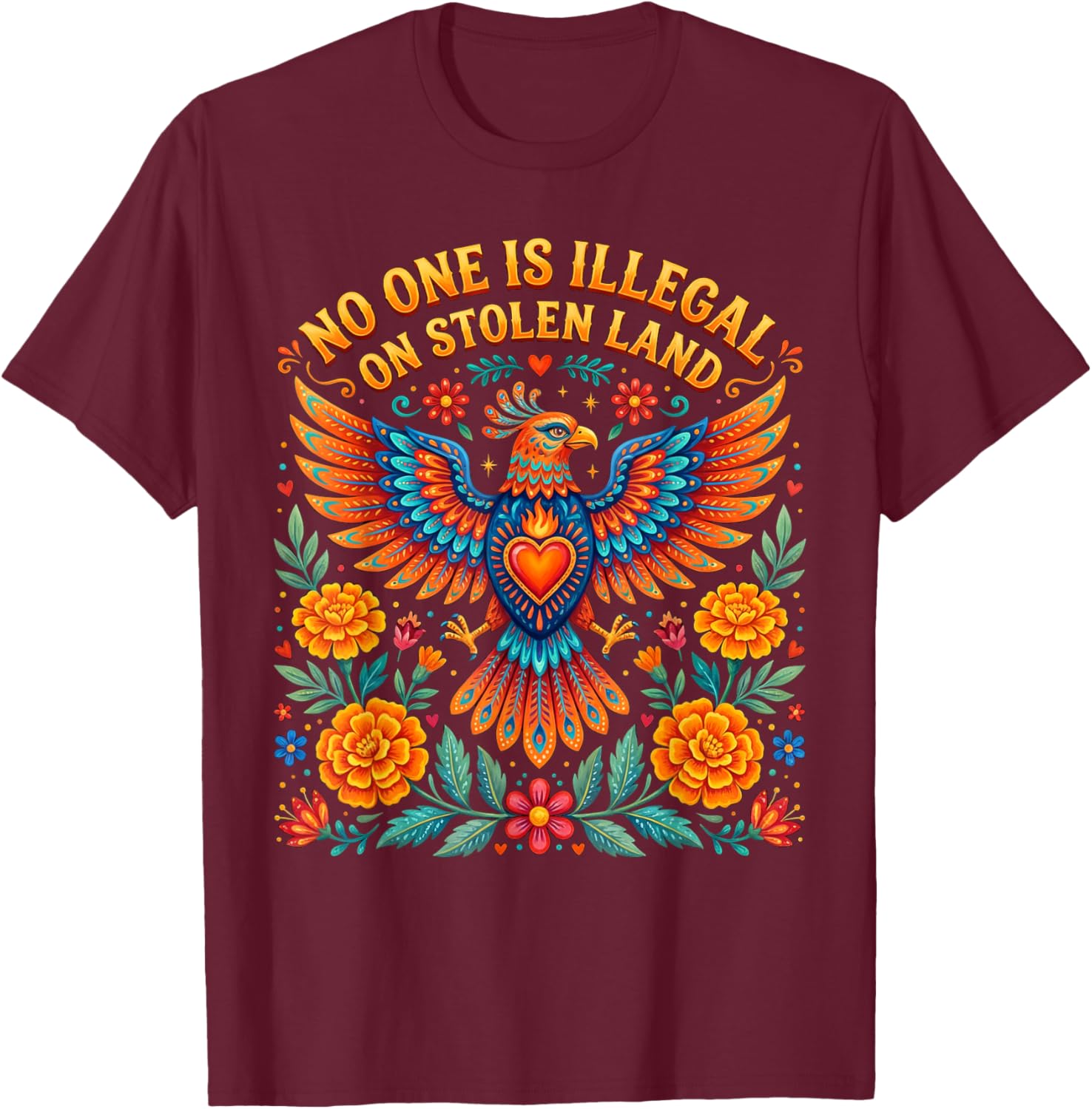 No One is Illegal On Stolen Land Native Americans Vintage T-Shirt - T-Shirt | Maroon