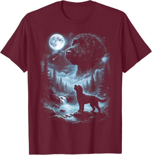 Black Labradoodle Howling to the Moon Retro 90's Doodle Dog T-Shirt - T-Shirt | Maroon
