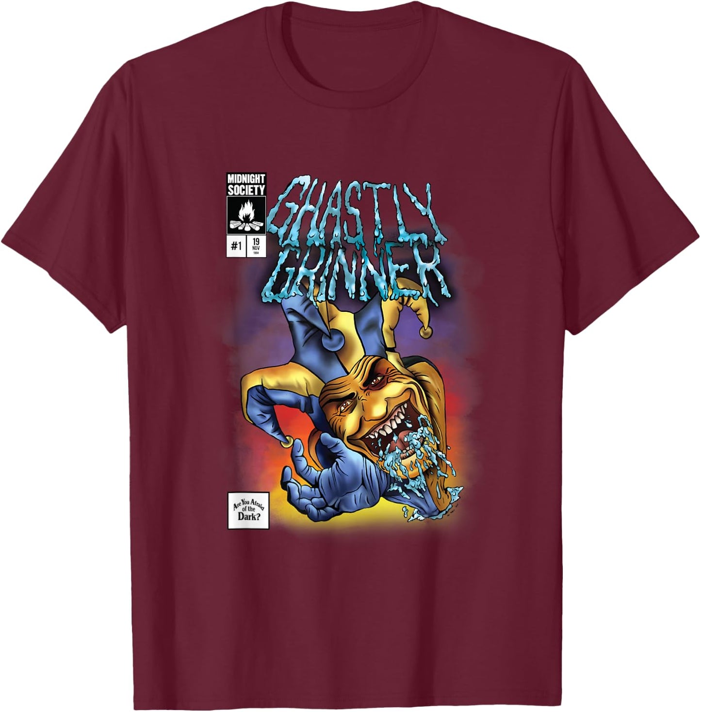 Ghastly Grinner Midnight Society Clown Saliva T-Shirt - T-Shirt | Maroon