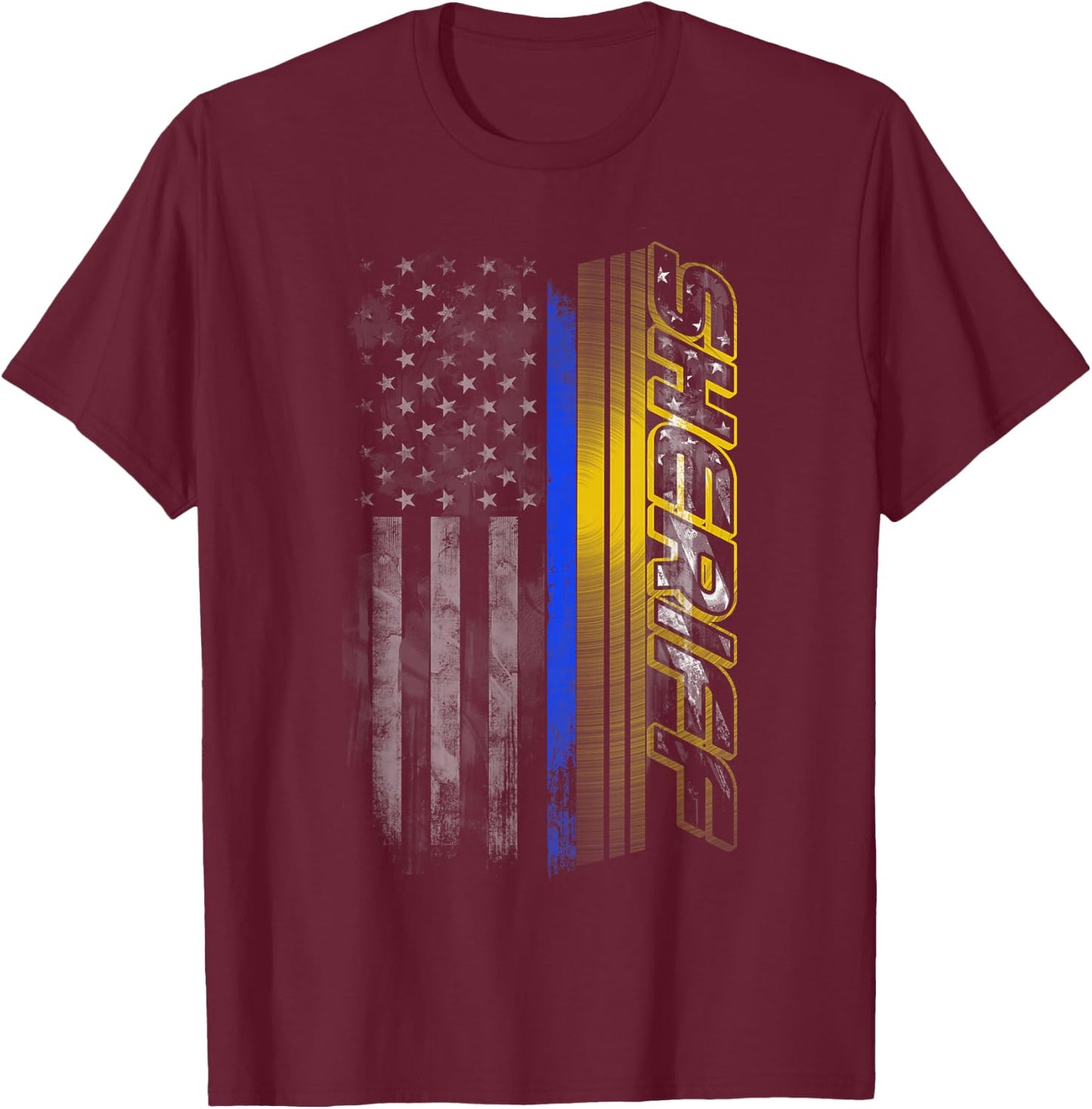 Thin Blue Line Sheriff Flag T-Shirt - T-Shirt | Maroon