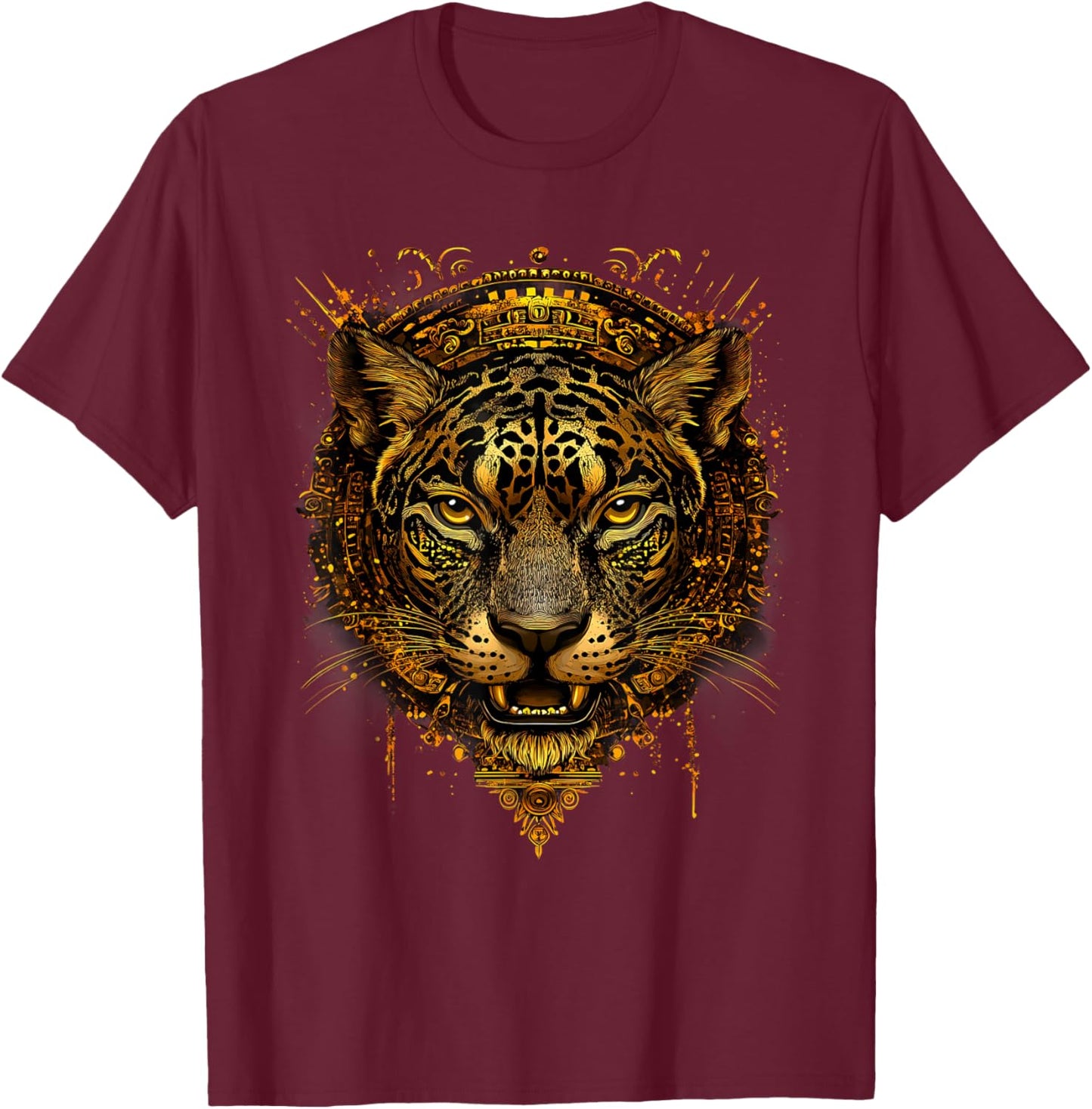 Aztec Jaguar Mayan Mexican Mythology Feathered Serpent T-Shirt - T-Shirt | Maroon