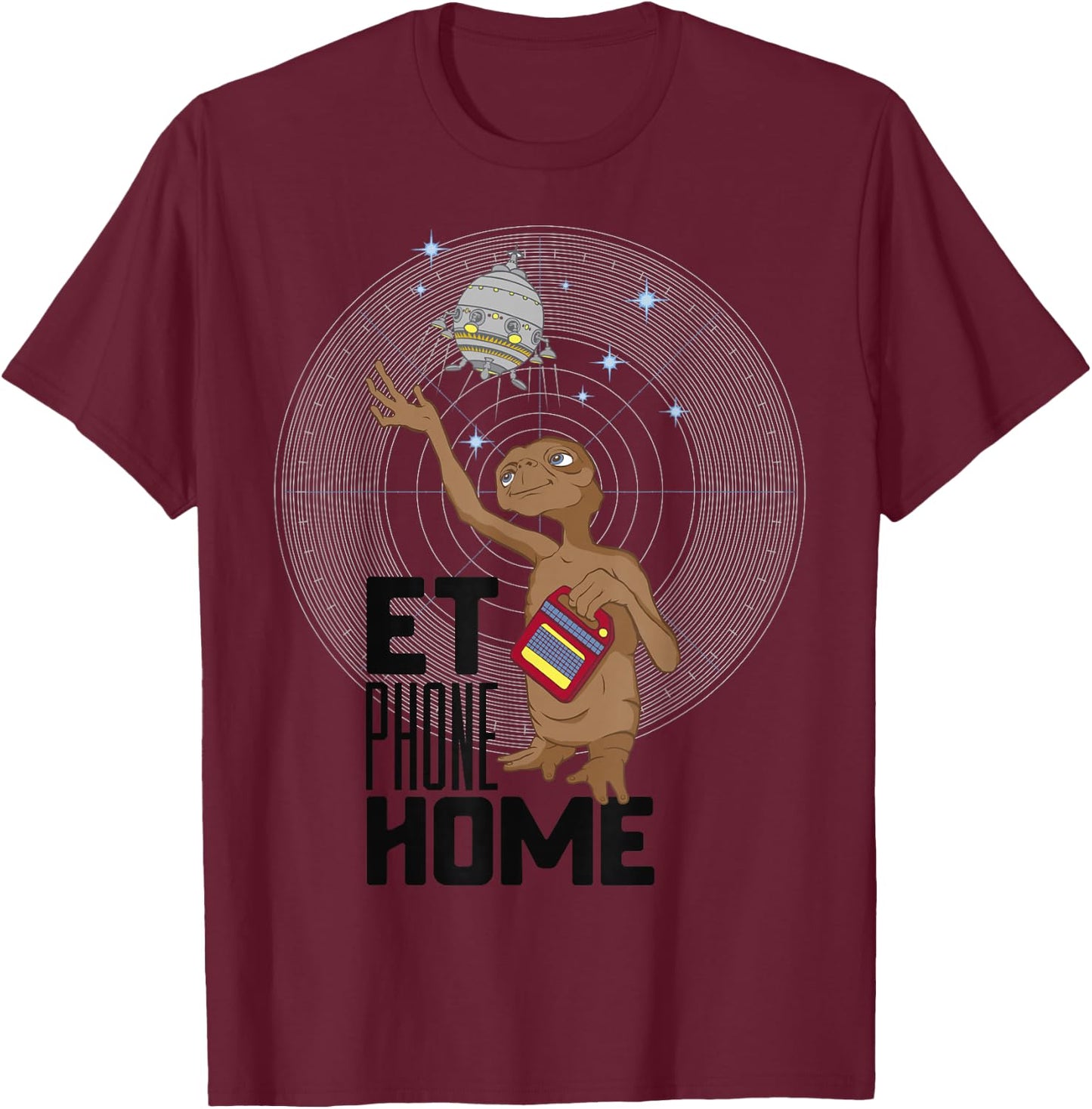 E.T. Phone Home Spaceship Flying Away Graphic T-Shirt - T-Shirt | Maroon